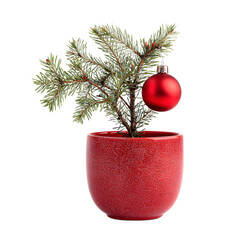 Festive Pine Branch in Red Pot with Red Ornament