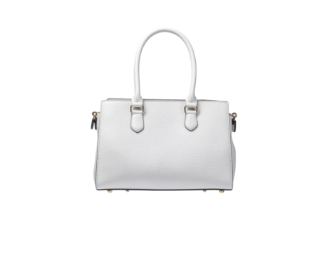 Elegant white handbag with structured design and dual handles suitable for stylish accessories
