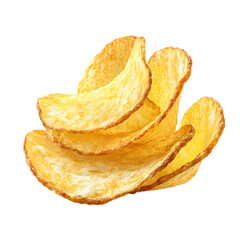 Golden Potato Chip Set on Transparent Background for Snack Packaging Design