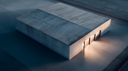 Modern Architectural Form: A captivating perspective of a minimalist building. Its sleek, monolithic design, simple, uncluttered, and imposing presence evokes a sense of stark beauty.