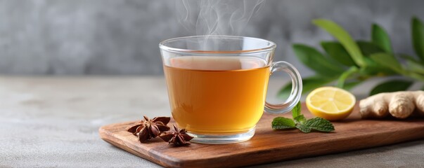 Aromatic turmeric and ginger tea with lemon for refreshing wellness and comfort