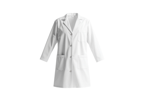 A clean and professional white medical lab coat with long sleeves and multiple pockets for healthcare workers - Powered by Adobe