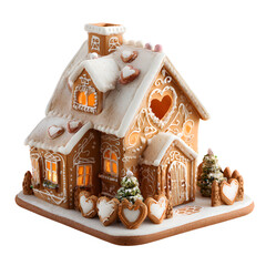Festive Winter Dessert Cake with Gingerbread House Decoration
