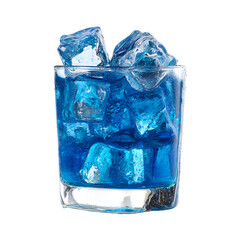 Refreshing Blue Drink with Ice Cubes on White Background for Professional Use