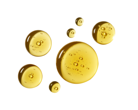 Golden Liquid Drops on White Background