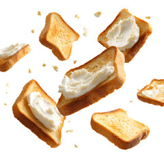 Flying Slices of Toasted Bread with Cream Cheese - Professional Food Photography