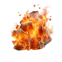 Fiery Orange Flames Surrounding Transparent Cracked Glass - Professional Image Usage