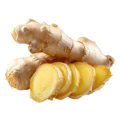 Fresh Ginger Root and Sliced Ginger with Transparent Background