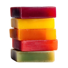 Vibrant Stack of Handmade Colorful Soap Bars Isolated on White Background