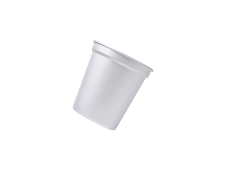 A clear disposable cup with a smooth surface and a slightly tapered shape designed for beverages