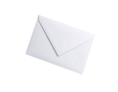 A plain white envelope with a pointed flap, designed for mailing letters or documents, on a transparent background - Powered by Adobe