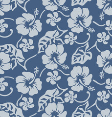 Japanese Hibiscus Flower Vine Vector Seamless Pattern