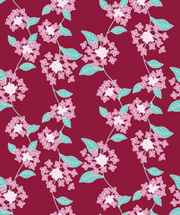 Japanese Bouquet Vine Vector Seamless Pattern