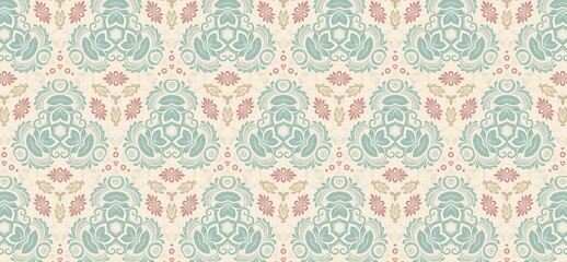 vintage pattern, seamless pattern, floral ornament, damask pattern, decorative background, pastel wallpaper, elegant design, classic wallpaper, retro textile, floral texture, ornamental motif, repeati