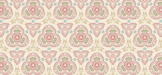 vintage pattern, seamless pattern, floral ornament, damask pattern, decorative background, pastel wallpaper, elegant design, classic wallpaper, retro textile, floral texture, ornamental motif, repeati