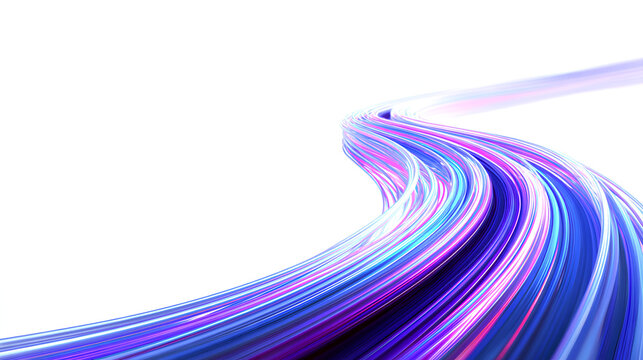Light trail wave, fire path trace line, car lights, optic fiber and incandescence curve twirl, abstract background in blue and purple neon glow colors on white background Stock Illustration