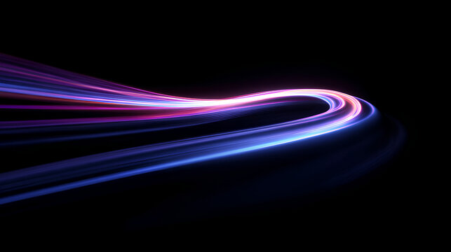 Light trail wave, fire path trace line, car lights, optic fiber and incandescence curve twirl, abstract background in blue and purple neon glow colors on white background Stock Illustration - Powered by Adobe