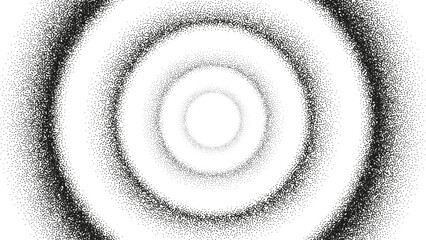 Dotted grainy gradient concentric circle background. Vector black and white gritty dotted circular gradient with optical illusion. Portal or Big Data visualization with gritty pattern made by dots.