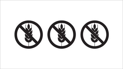 Fototapeta premium Three circular icons with wheat stalks crossed out, representing gluten-free, dairy-free, and allergen-free food choices.