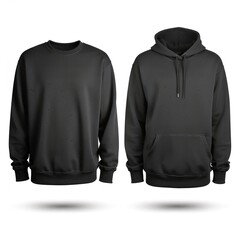 Black sweater template. Sweatshirt long sleeve with clipping path, hoody for design mockup for print, isolated on white background.