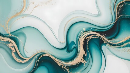 Teal and gold abstract fluid art background texture