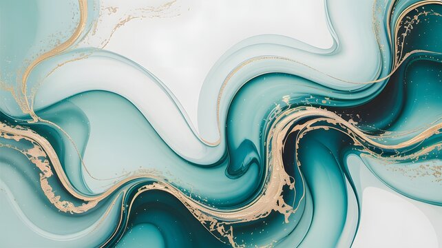 Teal and gold abstract fluid art background texture - Powered by Adobe