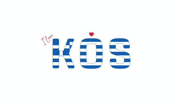 I love Kos, Typographic design of I love Kos on a white background, Flag typography of Kos with heart, City of Greece, Vector design of city of Greece - Powered by Adobe