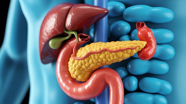 Human Pancreas and Liver Anatomy Illustration gallbladder