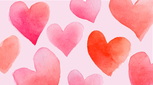 Watercolor hearts in a romantic pattern creating a loving abstract background for valentine's day celebrations, sweet affection, and wedding themes - Powered by Adobe