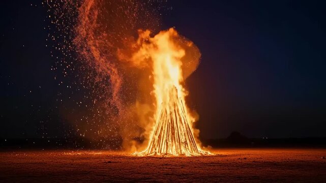 Holika Dahan Bonfire Celebration During Chhoti Holi Festival with Traditional Rituals and Nighttime Atmosphere