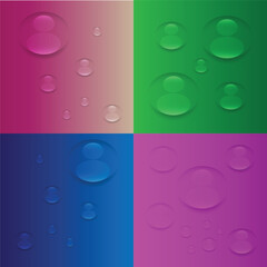 Water droplets on abstract gradient backgrounds. Vector Illustration of realistic water droplets.