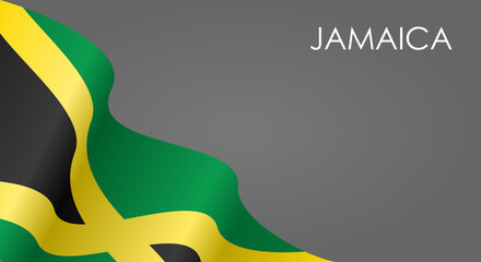 Jamaican flag waving on gray background layout. Vector illustration.