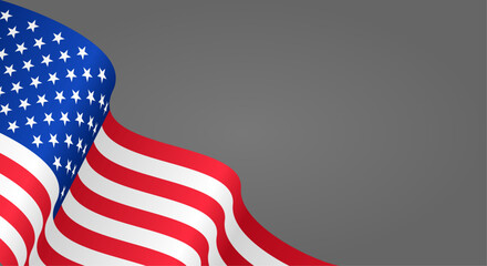 Obraz premium American flag waving on gray background layout. Vector illustration.