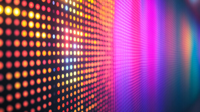 Close-up of LED screen texture with RGB dot pattern. Bright light display evokes digital technology, TV screens, videowalls, electronic visuals, modern media, pixel art, and futuristic digital design  - Powered by Adobe
