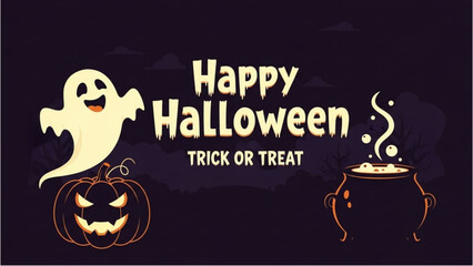 Happy Halloween spooky ghost icons and greeting card design