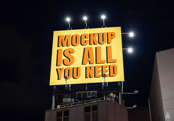 Square Billboard at Night Mockup