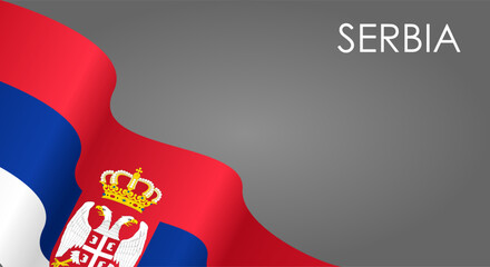 Serbian flag waving on gray background layout. Vector illustration.