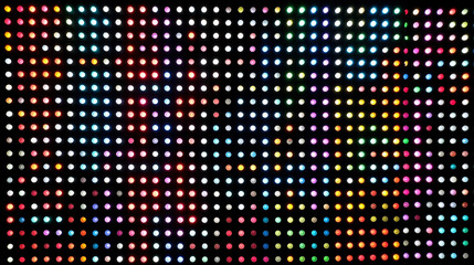 Close-up of LED screen texture with RGB dot pattern. Bright light display evokes digital technology, TV screens, videowalls, electronic visuals, modern media, pixel art, and futuristic digital design 