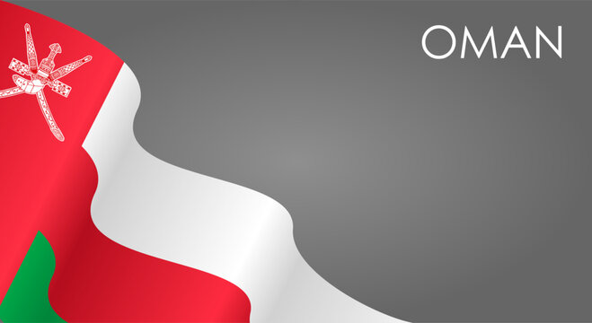 Omani flag waving on gray background layout. Vector illustration.
