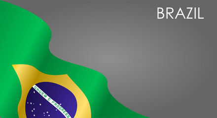 Brazilian flag waving on gray background layout. Vector illustration.