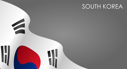 South Korean flag waving on gray background layout. Vector illustration.