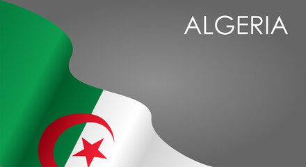 Algerian flag waving on gray background layout. Vector illustration.