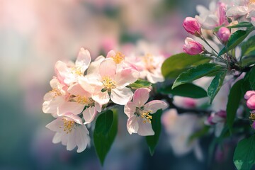 Obraz premium Spring Apple Blossom Branch with Pink and White Flowers