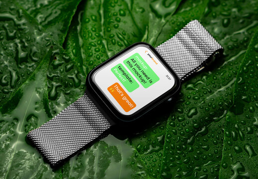 Smart Watch on Leaf Mockup