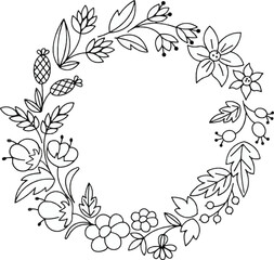 Hand-drawn Botanical Wreath Outline