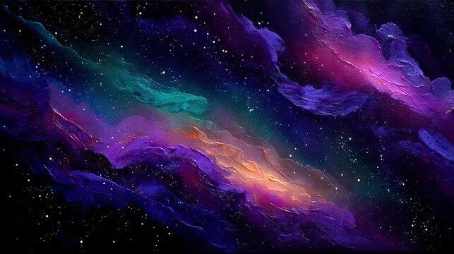 An abstract painting of a galaxy with vibrant colors, stars, and nebula formations, creating a cosmic and artistic scene. - Powered by Adobe