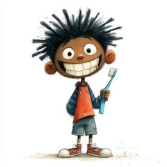Young Smiling African Boy holding a Tooth Brush