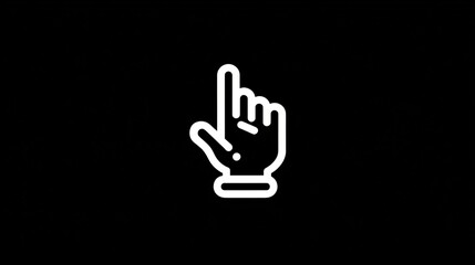 Fototapeta premium A white line art drawing of a human hand, index finger pointing up, against a black background