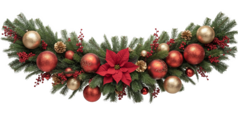 Christmas Garland with Poinsettia and Ornaments