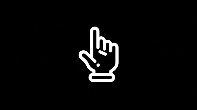A white line art drawing of a human hand, index finger pointing up, against a black background